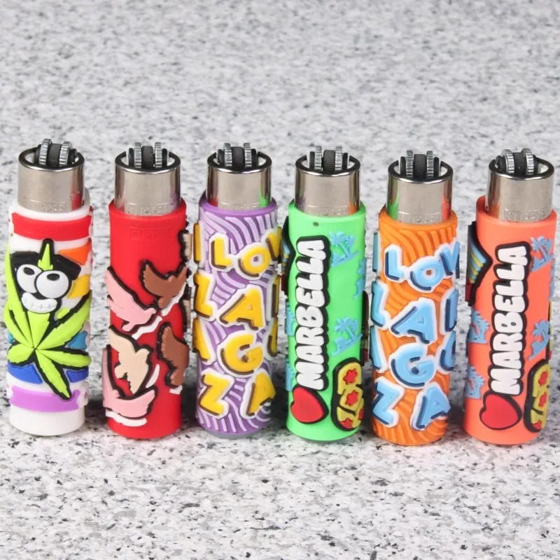 Clipper Lighter Silicone Cover Colorful Pattern Butane Torch Inflatable Lighter Vintage Classic Sand Wheel Open Flame