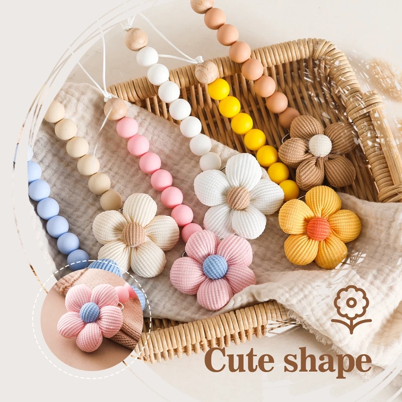 Baby Pacifier Chain Flower Shape Beech Wood Removable Clip For Handmade Baby Nipple Soother Chain Teething Toys Accessories Pacifier Clip Pacifier Chain
