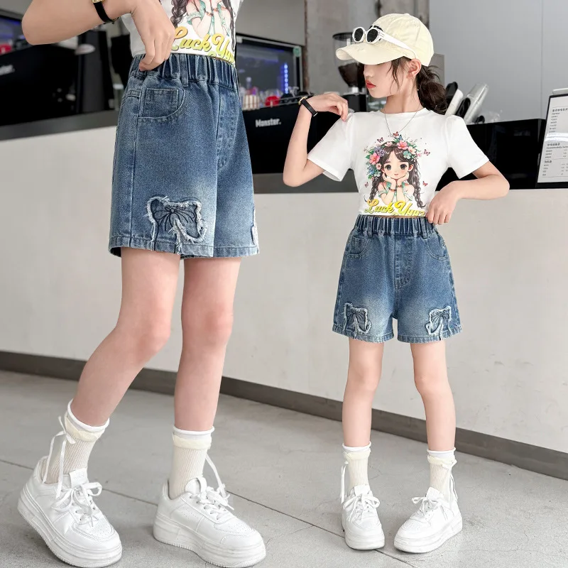 Tween Girls Butterfly Pattern Denim Shorts with Pockets Kids Teenager High Waistband Mini Jeans Pants 5 6 7 8 9 10 12 1 kids shorts