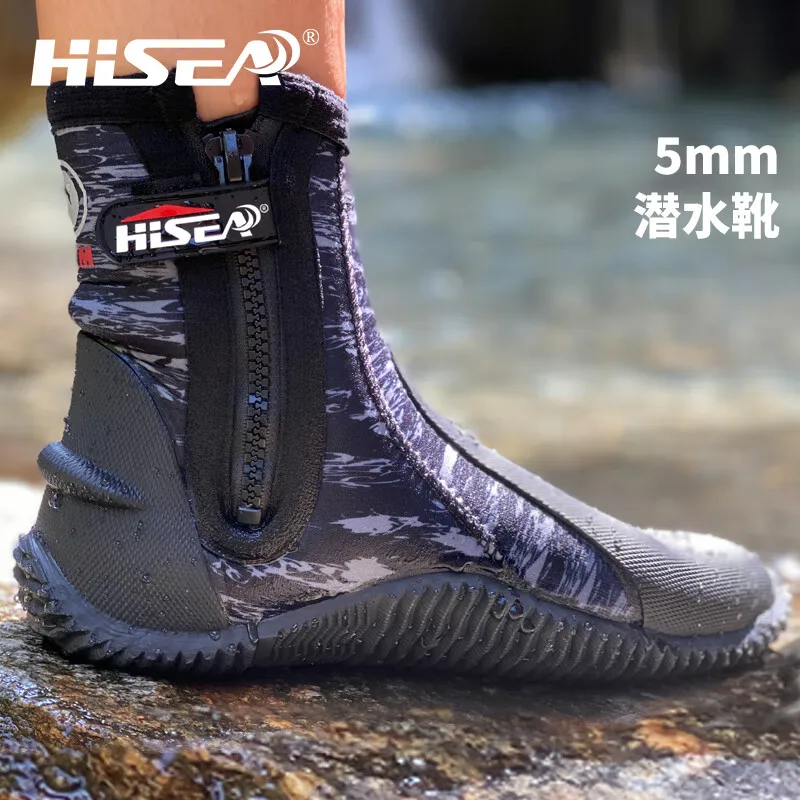 Hisea/высокие сапоги 5 мм; SCR неопрен; Теплая зимняя водонепроницаемая Спортивная обувь для серфинга и рыбалки; Обувь для дайвинга с защитой от царапин; Пляжная обувь