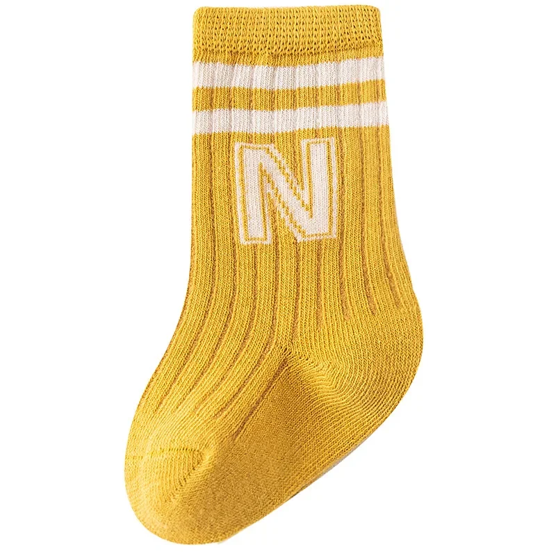 

Cute Newborn Baby Socks N Letters Boys Girls Solid Color Spring Autumn Kids Mid-calf Length Cotton Sock Kids Accessories