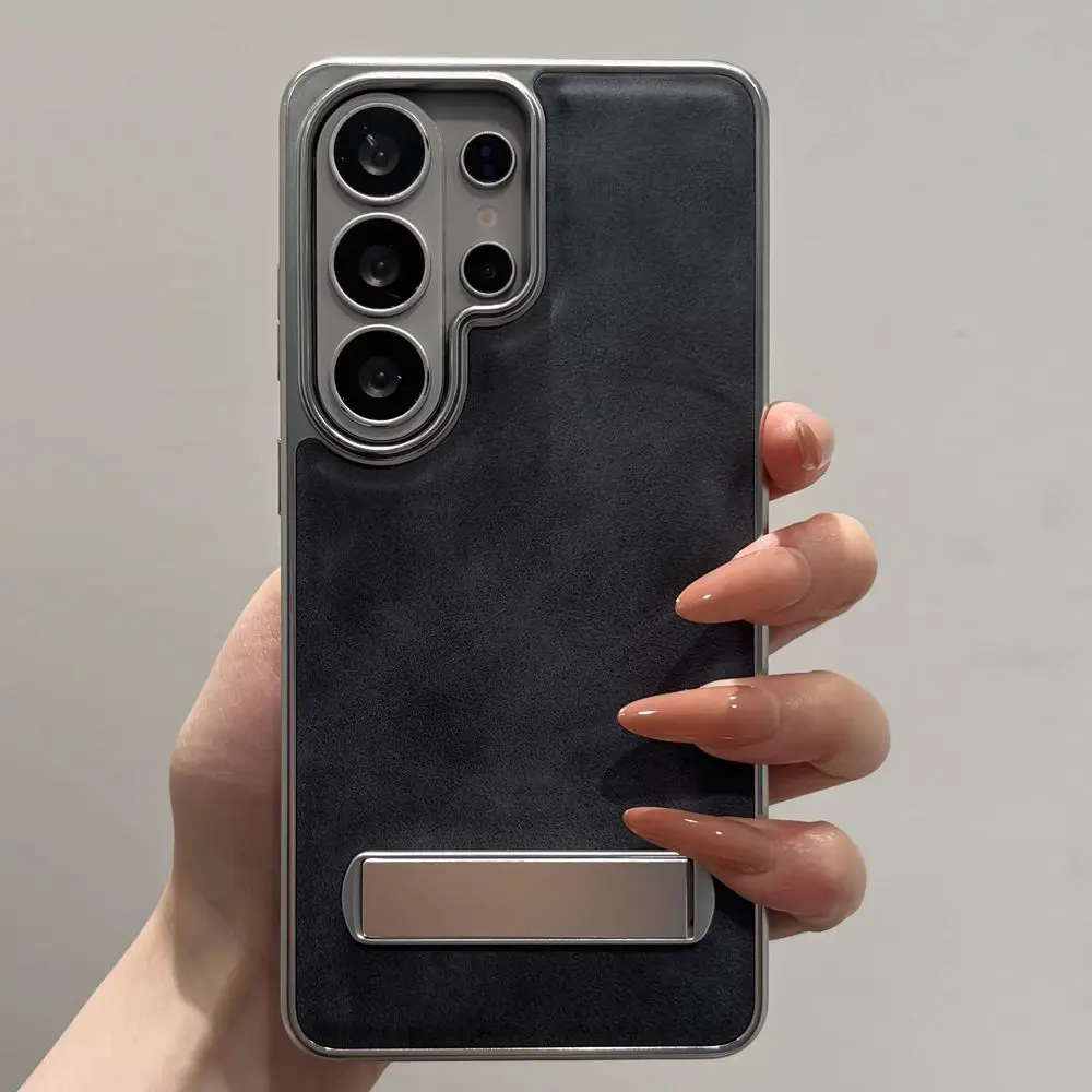 Ultra Plating Leather Foldable Metal Stand Shockproof Phone Case
