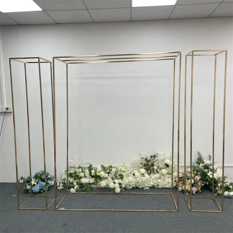 

Shine Wedding Arch Square Backdrop balloon Stand Background Shiny Metal Gold Plating Outdoor Artificial Flower Door Shelf Frame