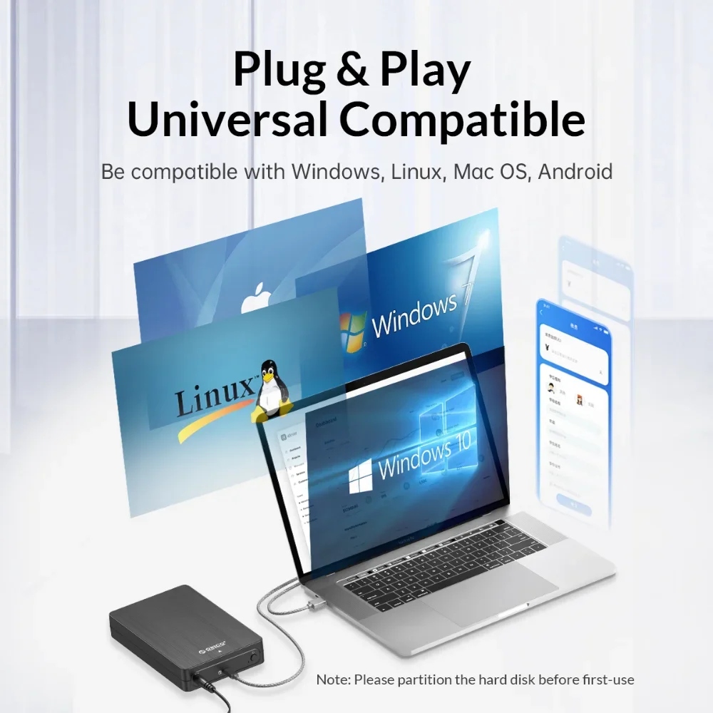 Orico-caixa de Disco Rígido Externo Gabinete Hdd Usb tipo c Sata 6gbps Ssd Suporte Uasp 18tb 35 - Imagem 2