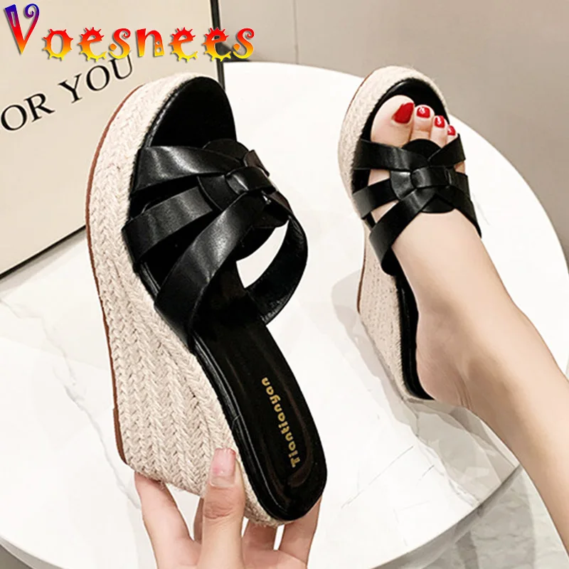 10CM Slip On Leisure Summer Sandals Hemp Rope Platform Slippers
