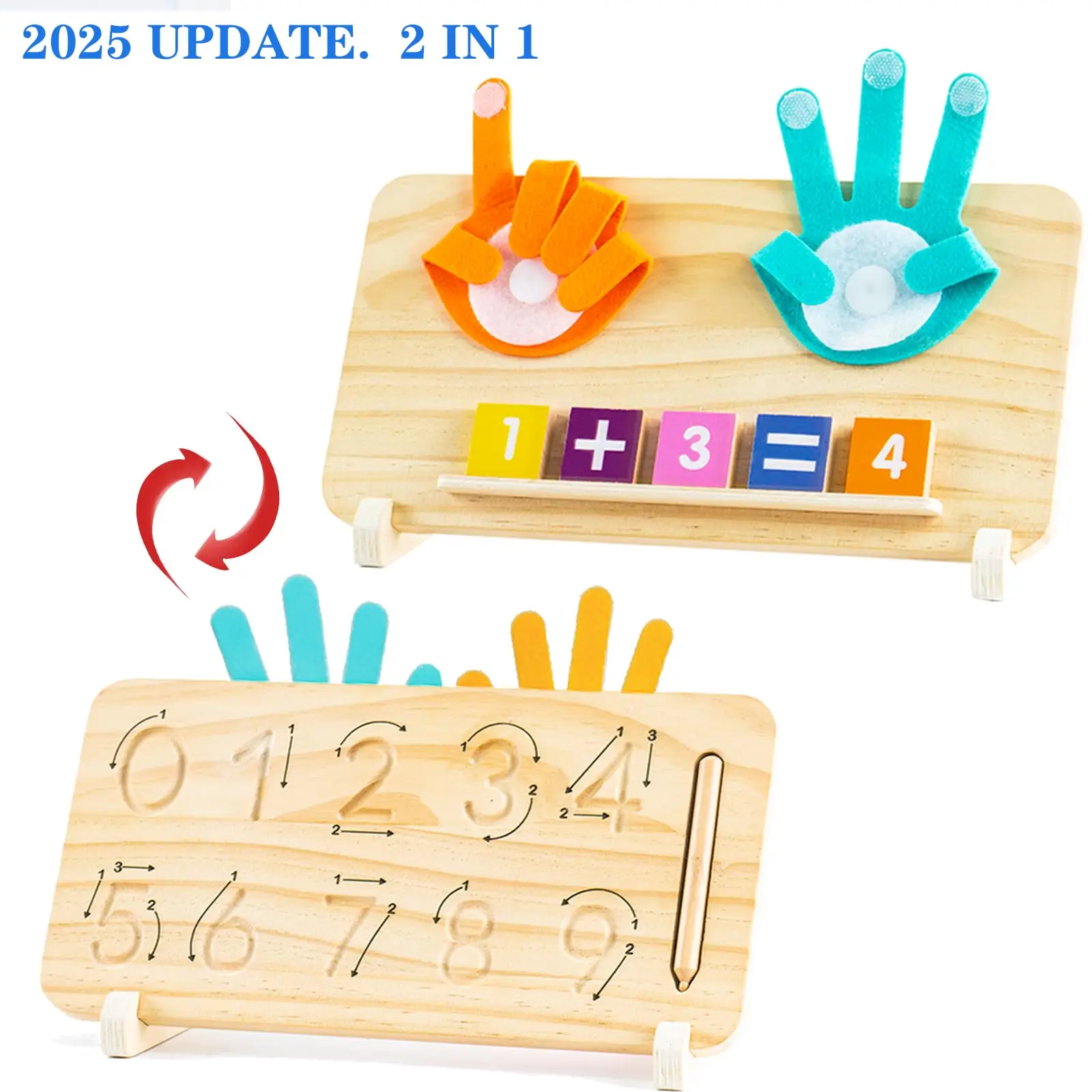 Montessori Toys for Toddlers Double-Sided Preschool Learning Educational Math manipulatives Number Finger Counting Block for Kid