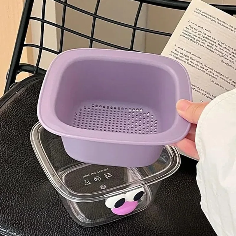 Collapsible Drain Basket Kitchen Strainer Colander Bowl Small Double Layer Drain Basin and Basket Cute Double-Layer Separation Design Kitchen Colander