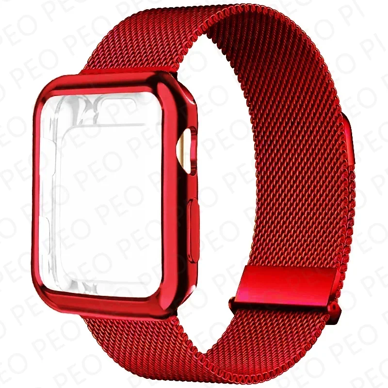 Sleek Metal Magnetic Loop Watch Band with Protective Case