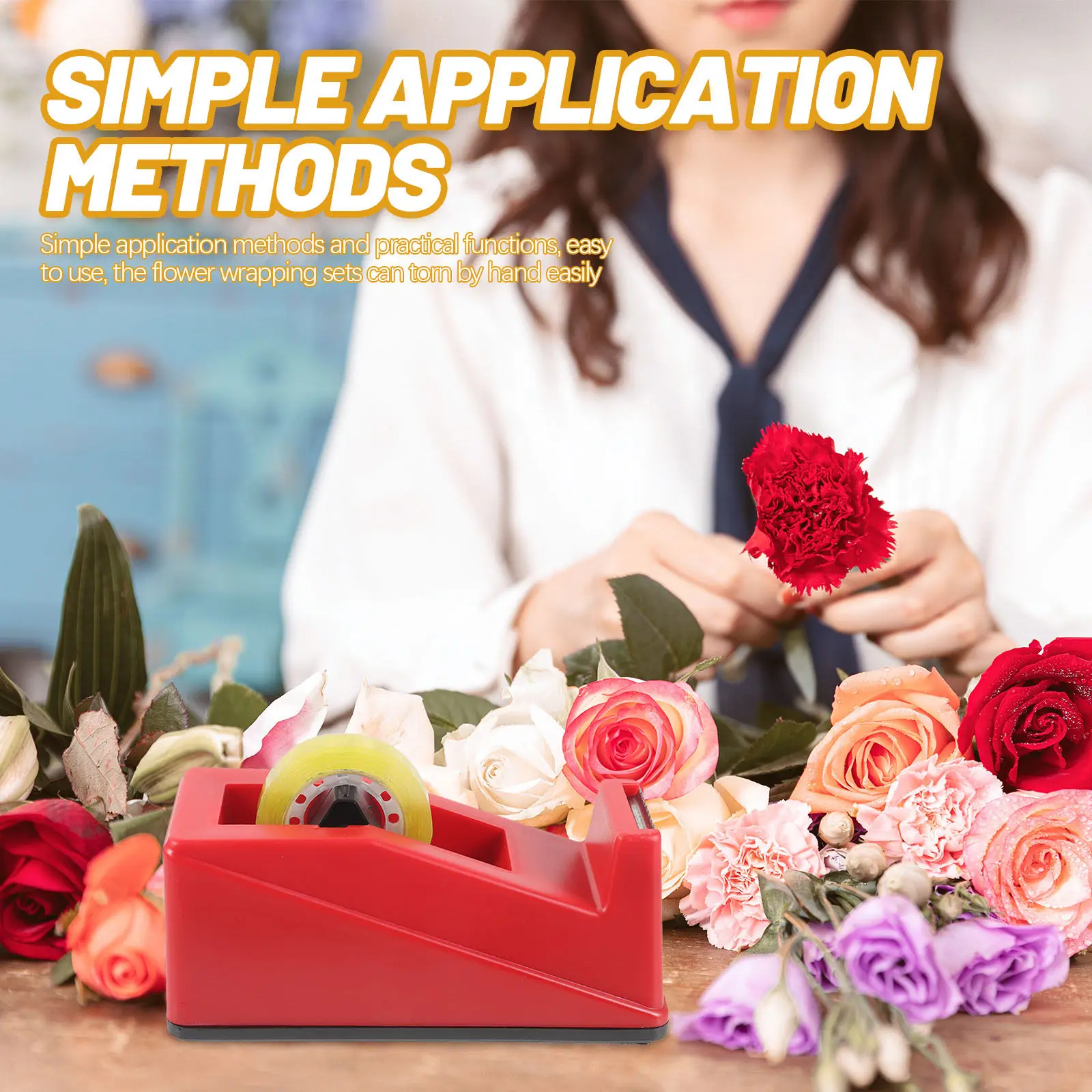 1세트 꽃 테이프 꽃꽂이용 안정적인 줄기 포장 테이프 편리한 DIY 꽃 테이프 디스펜서 꽃 포장 세트