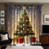 2pcs HD Starlight under Christmas tree gift box decorative curtain Yellow tie digital printed curtain Home decoration style d 5