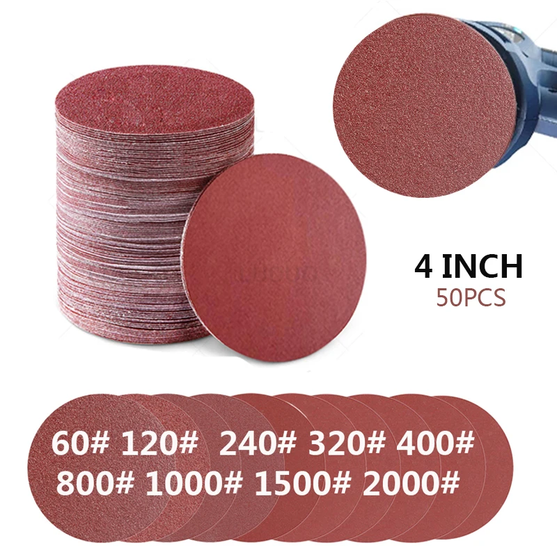 50PCS 4 Inch Hook and Loop Adhesive Sanding Discs 60#-2000# Sandpaper Flocked Adhesive Sandpaper for Random Orbital Sander 5 inch 125mm aluminum oxide hook and loop dry sanding discs 60 1000 grit sandpaper for woodworking sander polisher paper 20pcs