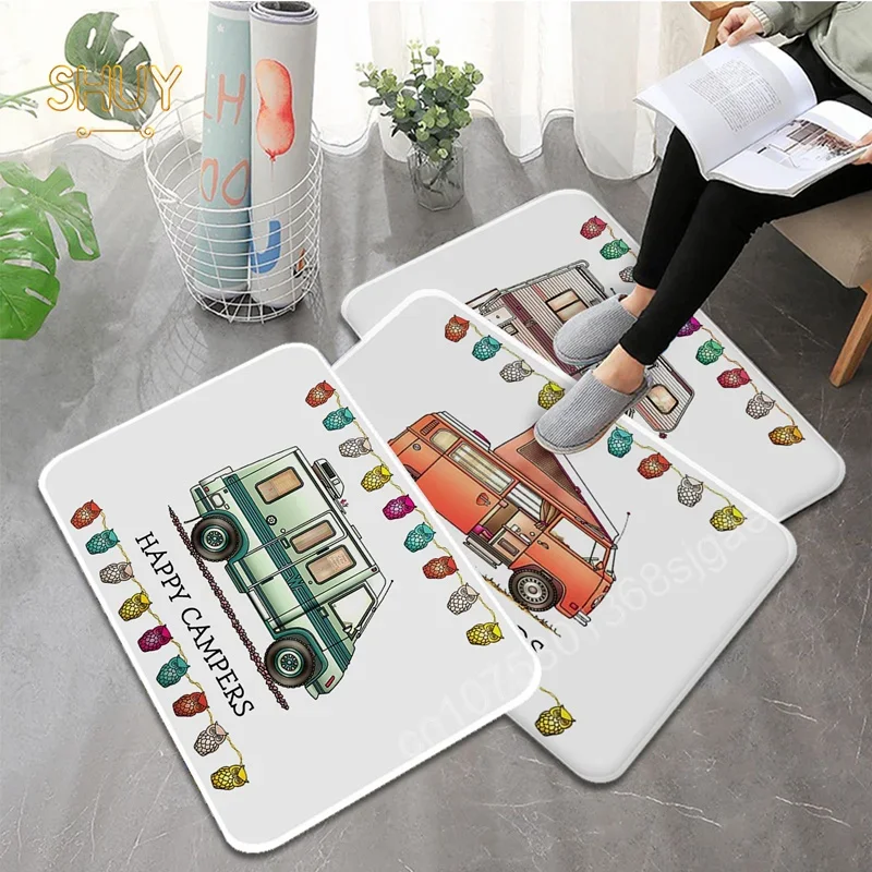 

Happy Campers Bedroom Carpet Bathroom Floor Mat Non-Slip Laundry Bath Foot Mats Hallway Kitchen Doormat Kid's Room Decor Rugs