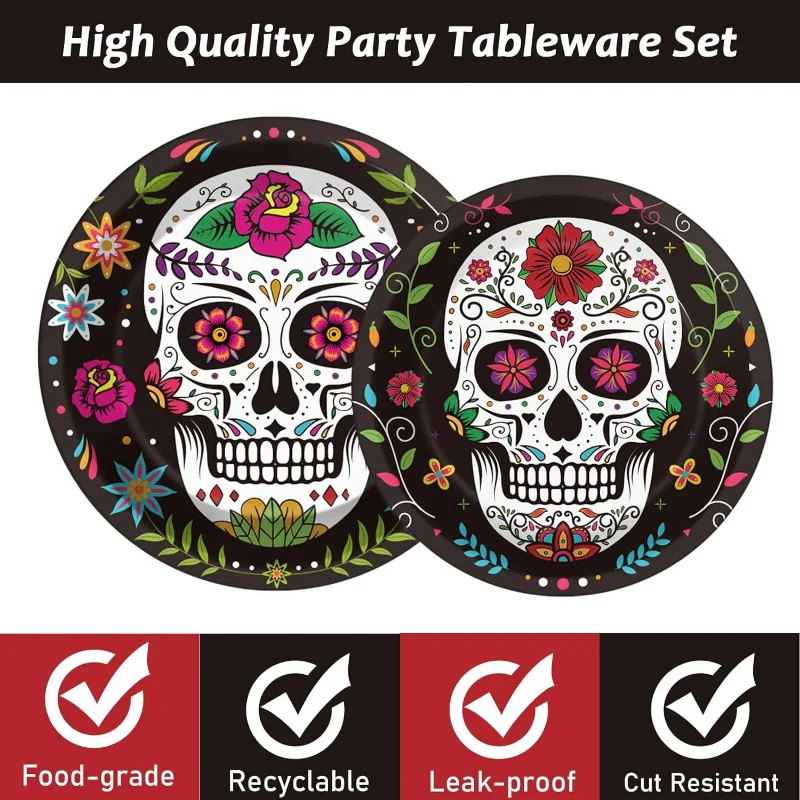 New Mexican Carnival Sugar Skull Day of The Dead Tableware Set Halloween Party Decoration Flower Skull Plate
