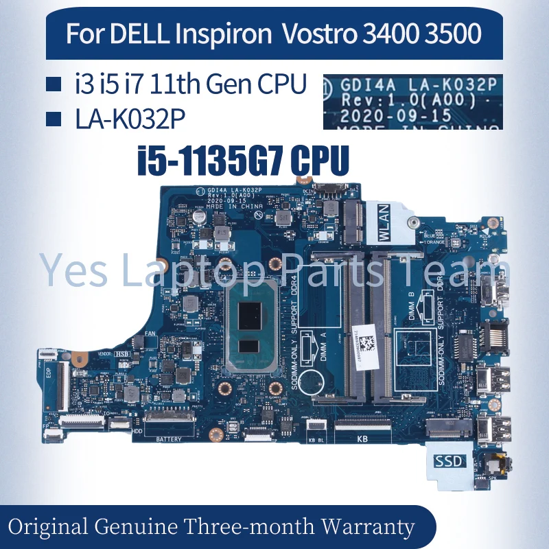 For DELL Inspiron 3501 Vostro 3400 3500 Laptop Mainboard LA-K032P