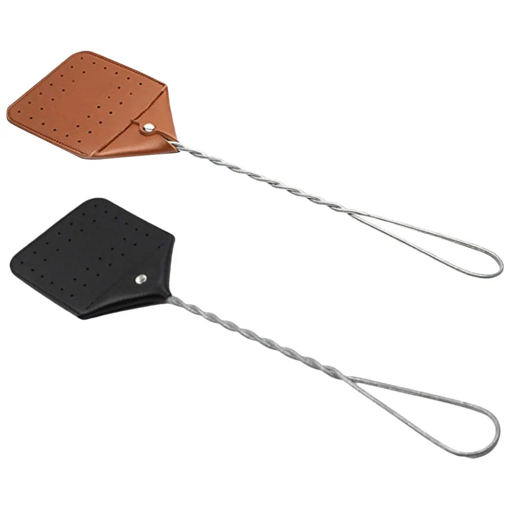 Leather Wasp Swatter Stainless Steel Handle Fly Swatter Manual Heavy Duty for Kitchen Home Indoor Outdoor