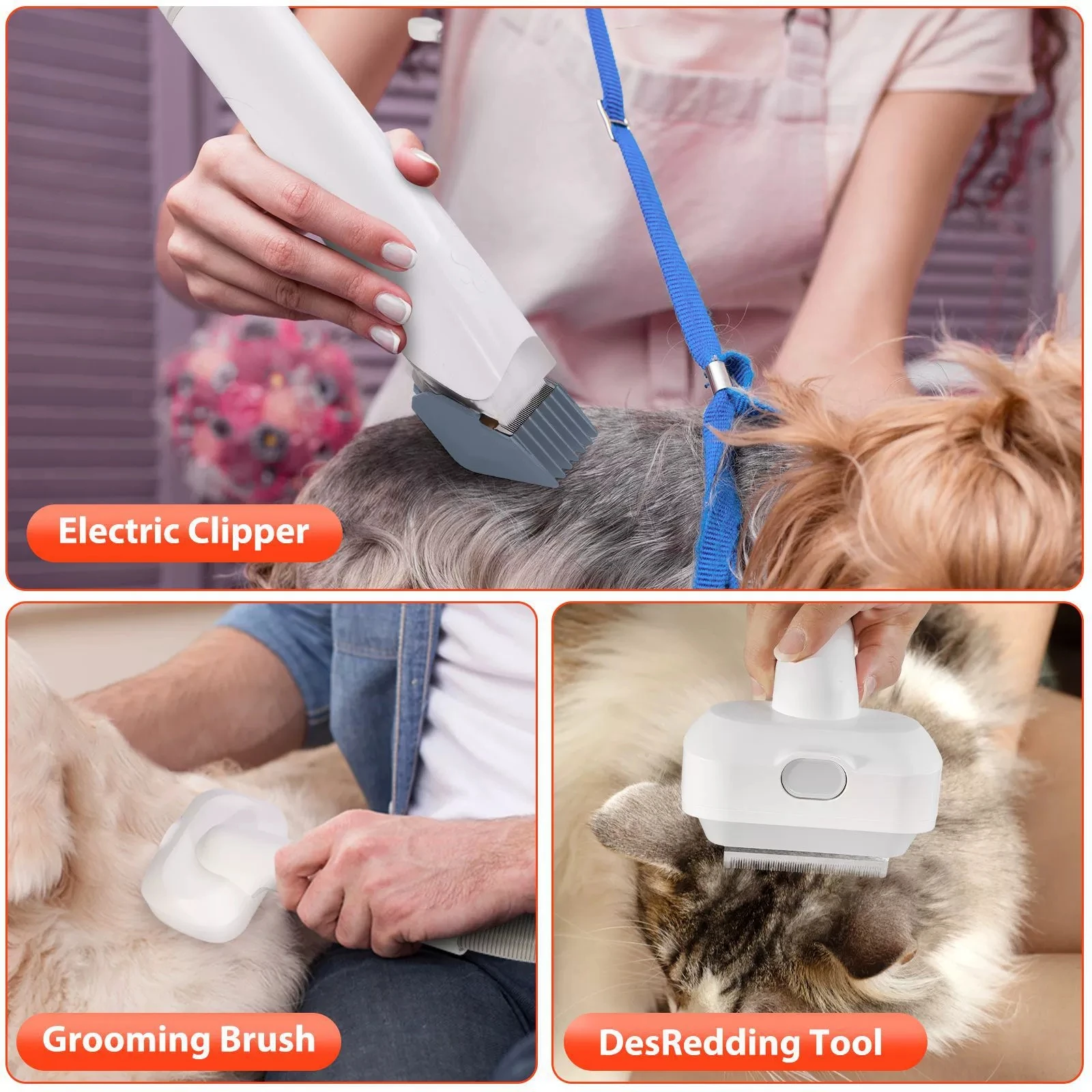 6 In 1 Pet Grooming Vacuum Kit Dog Grooming Clippers Pet Hair Remover With Power 2.5L Large Suction & Low Noise Hair Kits