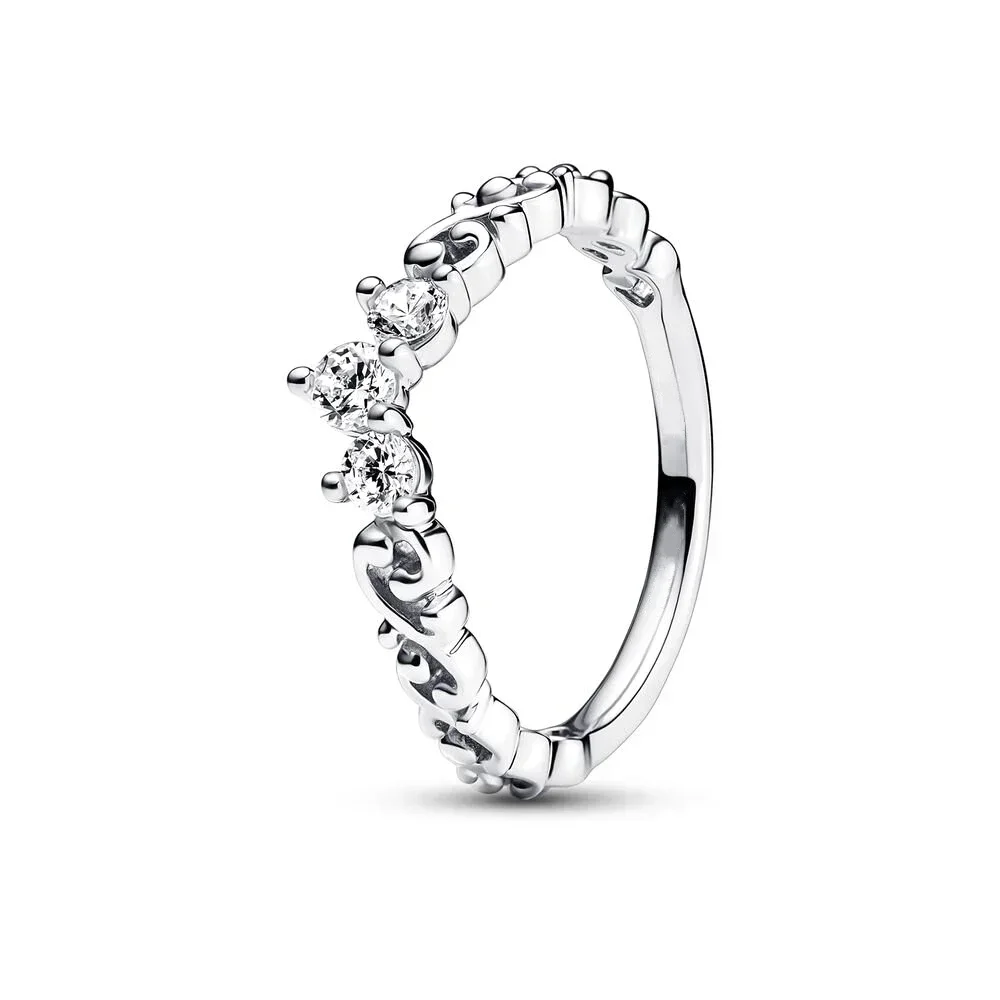 2022 High-Quality Original 925 Sterling Silver pretty Regal Swirl Tiara Signature Ring Fit Women Jewelrys 4