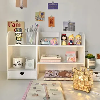 Scaffale per organizer da tavolo a doppio strato, cancelleria, accessori da scrivania, portaoggetti, organizer per cosmetici da tavolo