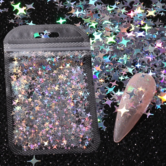 1 Bag Laser Silver Star Nail Glitter Flakes Holographic Butterfly Shape Slices Sparkly Flake Paillette Charm Decoration Manicure