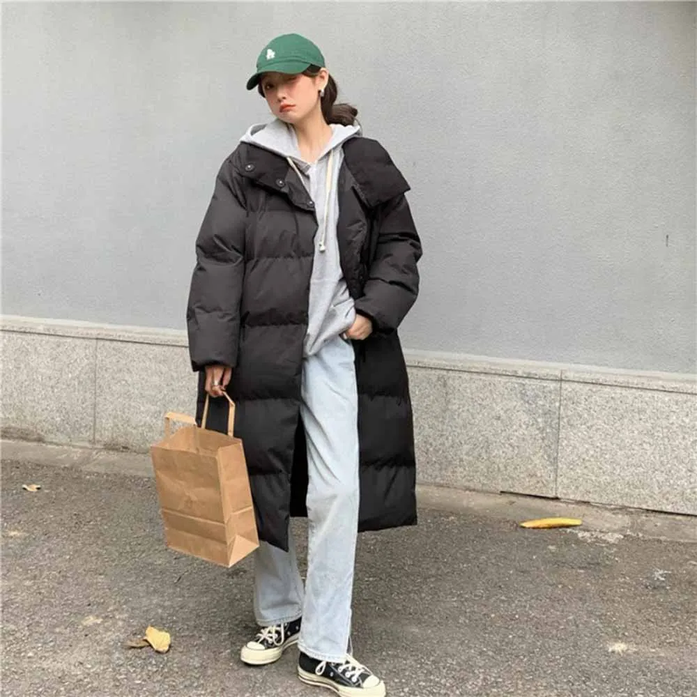 Winter Womens Coat Cotton-Padded Jacket Women Parka Long Sleeve Solid Color Warm Loose Long Puffer Jackets Parkas Coat Jacket