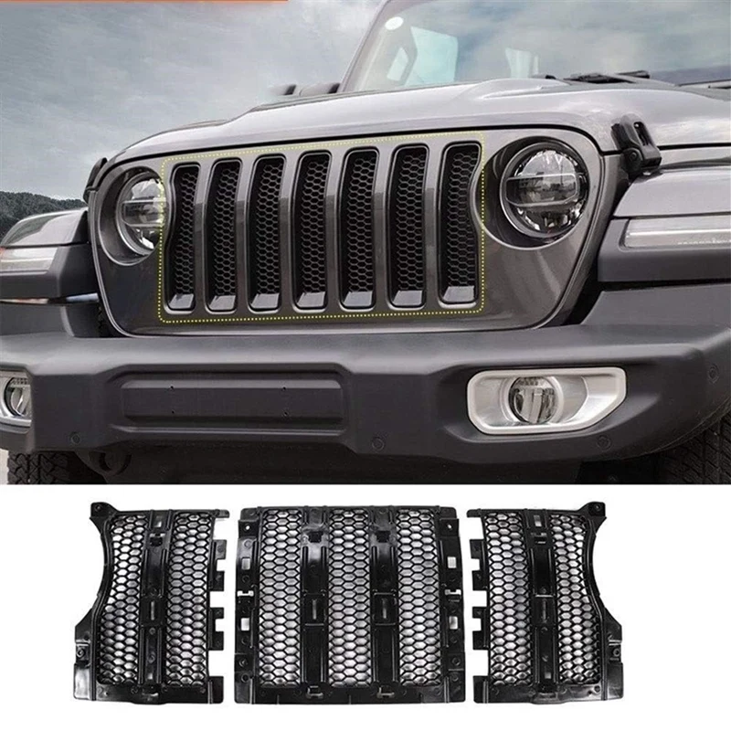 

For Jeep Wrangler JL JT Gladiator 2018-2024 Front Grill Grille Mesh Inserts Cover Insect Net Guard Accessories