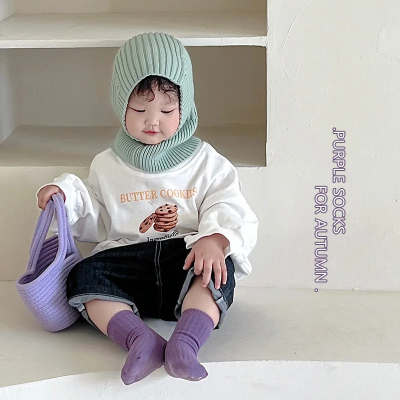 Korean Style Candy Color Children Socks For Kids Winter Warm Cotton Solid Baby Sock Cute Jacquard Weave Boy Girl Sock New 1-12Y cotton socks children socks