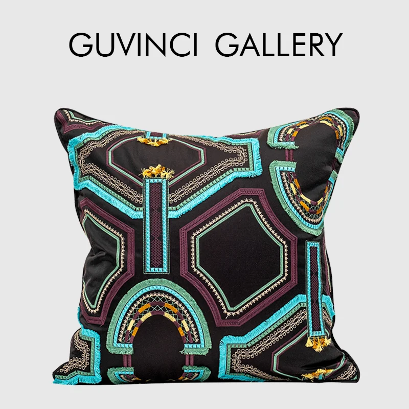 

GUVINCI Spanish Contemporary Art Boho Geometry Embroidered Pillow Cover Modern Retro Nouveau Cushion Case Luxury Coussin 45x45cm