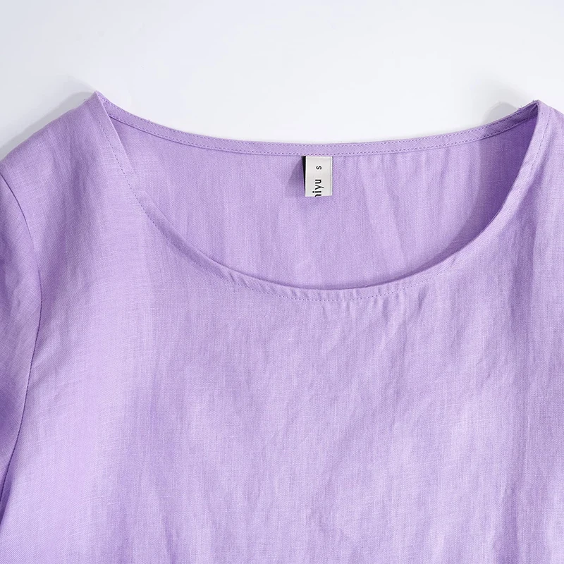 100% Linen Oversized T-Shirt Casual Asymmetrical Tees Fashion Woman Blouses 2026 Harajuku Basic Female Top Camisetas De Mujer 5