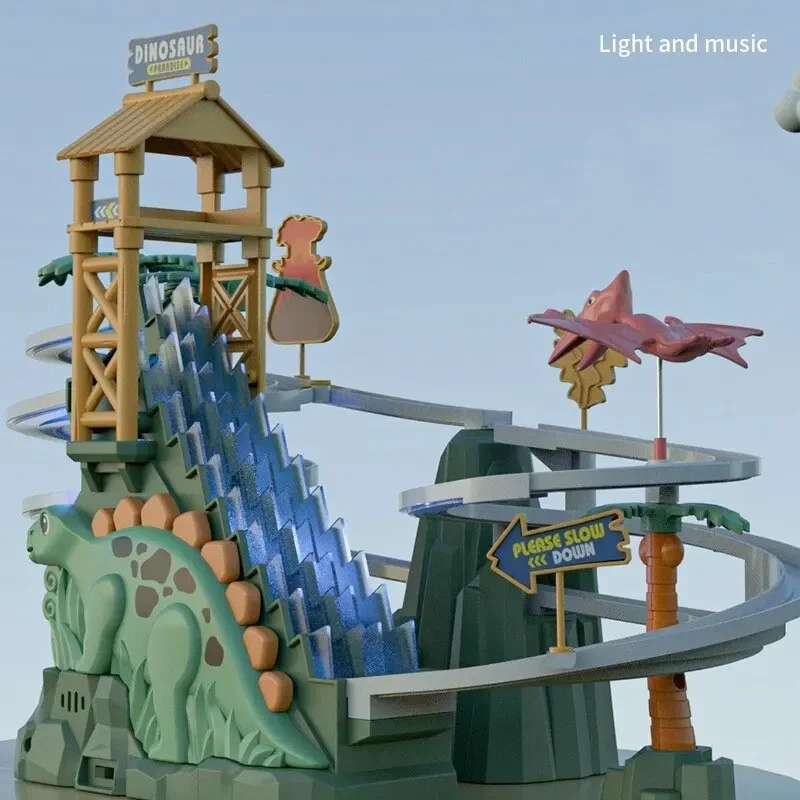 Electric Double Track Dinosaur Slide Dynamic Climbing Stairs Adventure Children Acousto Optic Educational Toy Kids Birthday Gift 2