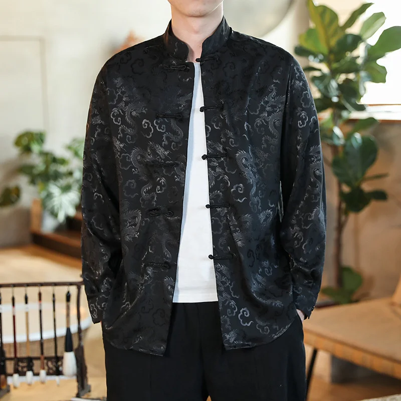 Men's Modern Fashion Style Asian Tang Suit Dragon Shirt Kung Fu Coat Chinese Traditional Clothing Hanfu