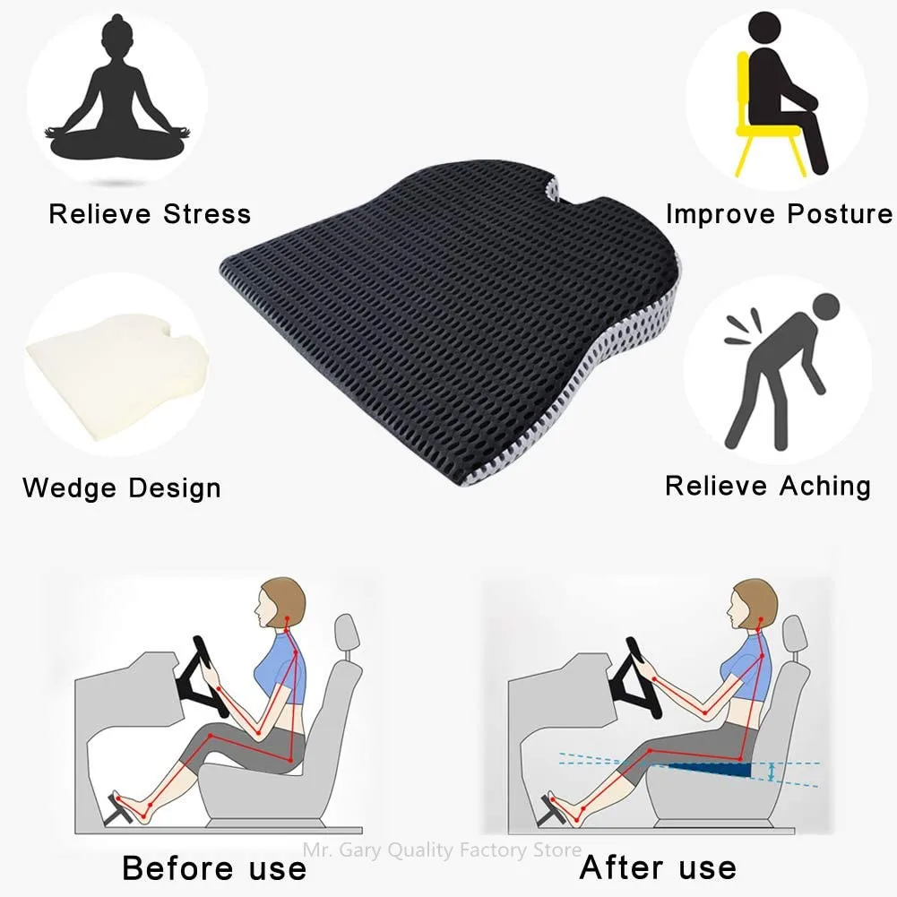 Car Wedge Seat Cushion for Car Driver Seat Office Chair Wheelchairs Memory Foam Seat Cushion-Orthopedic Support and Pain Relief 2