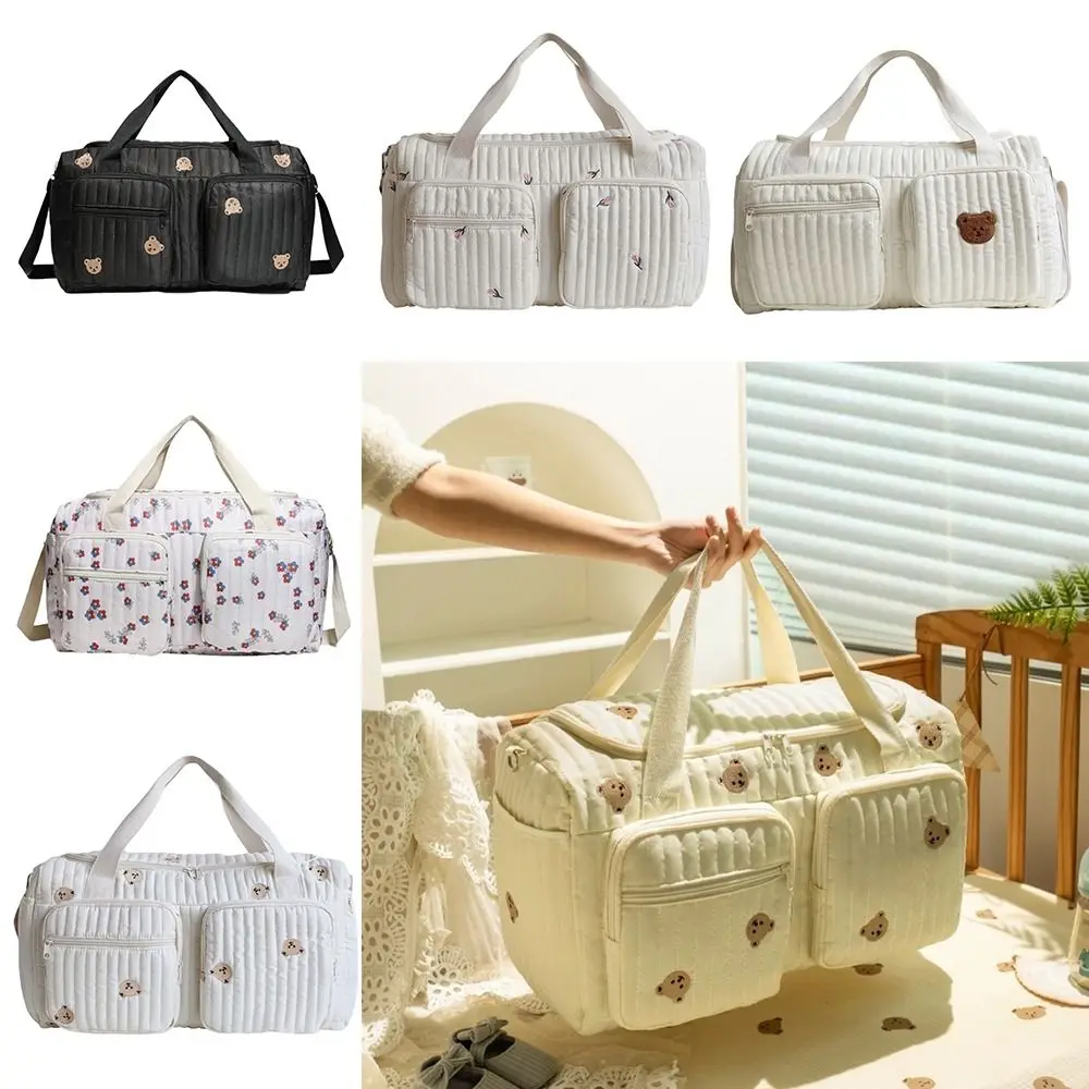 Little Bear Embroidered Diaper Bag Large Capacity Lightweight Diaper Changing Tote Bag with Shoulder Strap Leisure Handbag