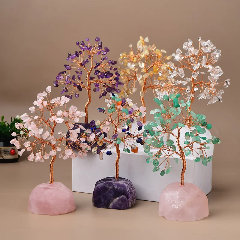 

Crystal Wealth Tree Natural Agate Base Powder Crystal Crushed Stone Handmade Ornaments Crystal Tree Wealth Tree