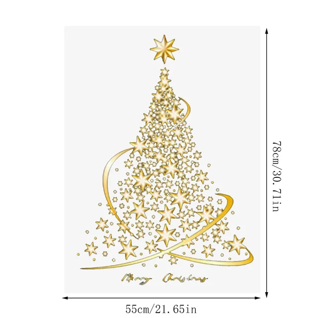 1pc Large Golden Christmas Tree Window Clings Sticker - Glass Decals for Home & Holiday Decorations 5