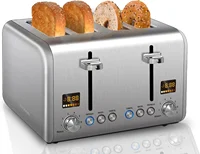 4 Slice Toaster Stainless Bread Toaster Color LCD Display 7 Bread Shade Settings 1.5'' Wide Slots Toaster with Bagel/Defrost 1