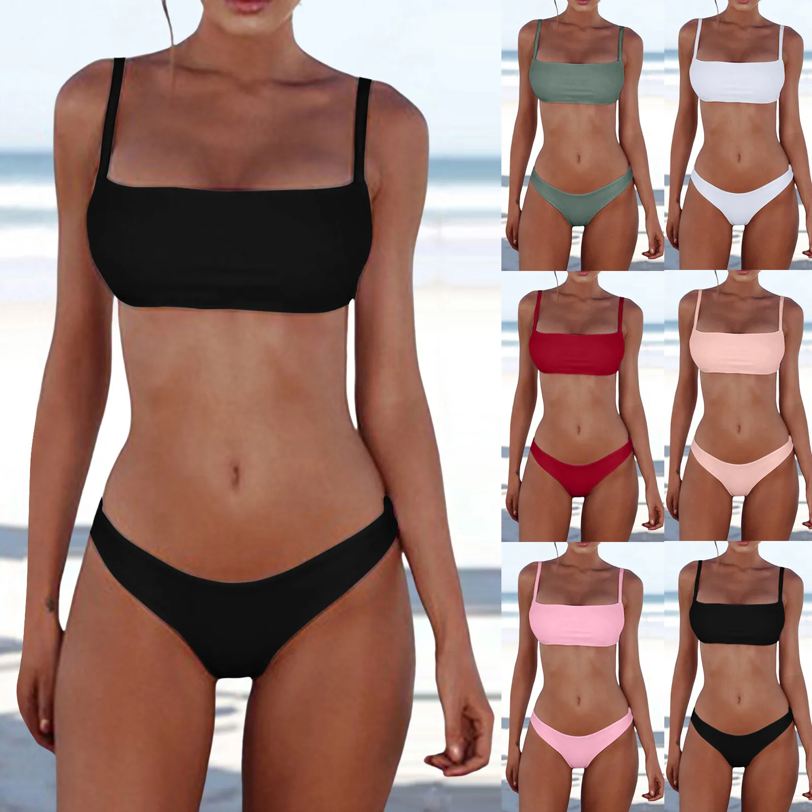 

Brazilian Bikini 2024 Bathing Suit Women Swimsuit Plus Size Solid Swimwear Sexy Bandeau Bikini Set Push Up Femme