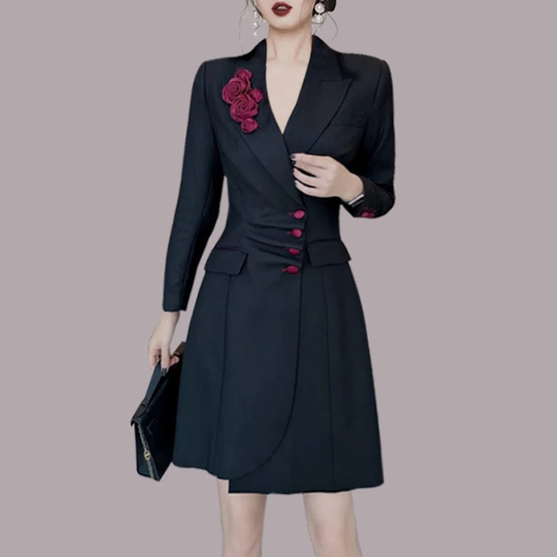 

Blazers Women Spring Fall Outwear Design Stylish Office Ladies Retro Temperament Notched Vintage Chic Classy Coats Jacket