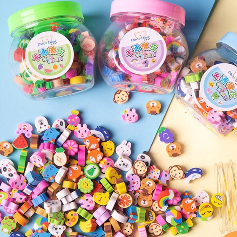 Pencil Eraser 50pcs/set Cute Rubber Eraser Creative Animal Fruit Pencil Erasers Mini Kawaii Stationery Kids Student Office Supplies