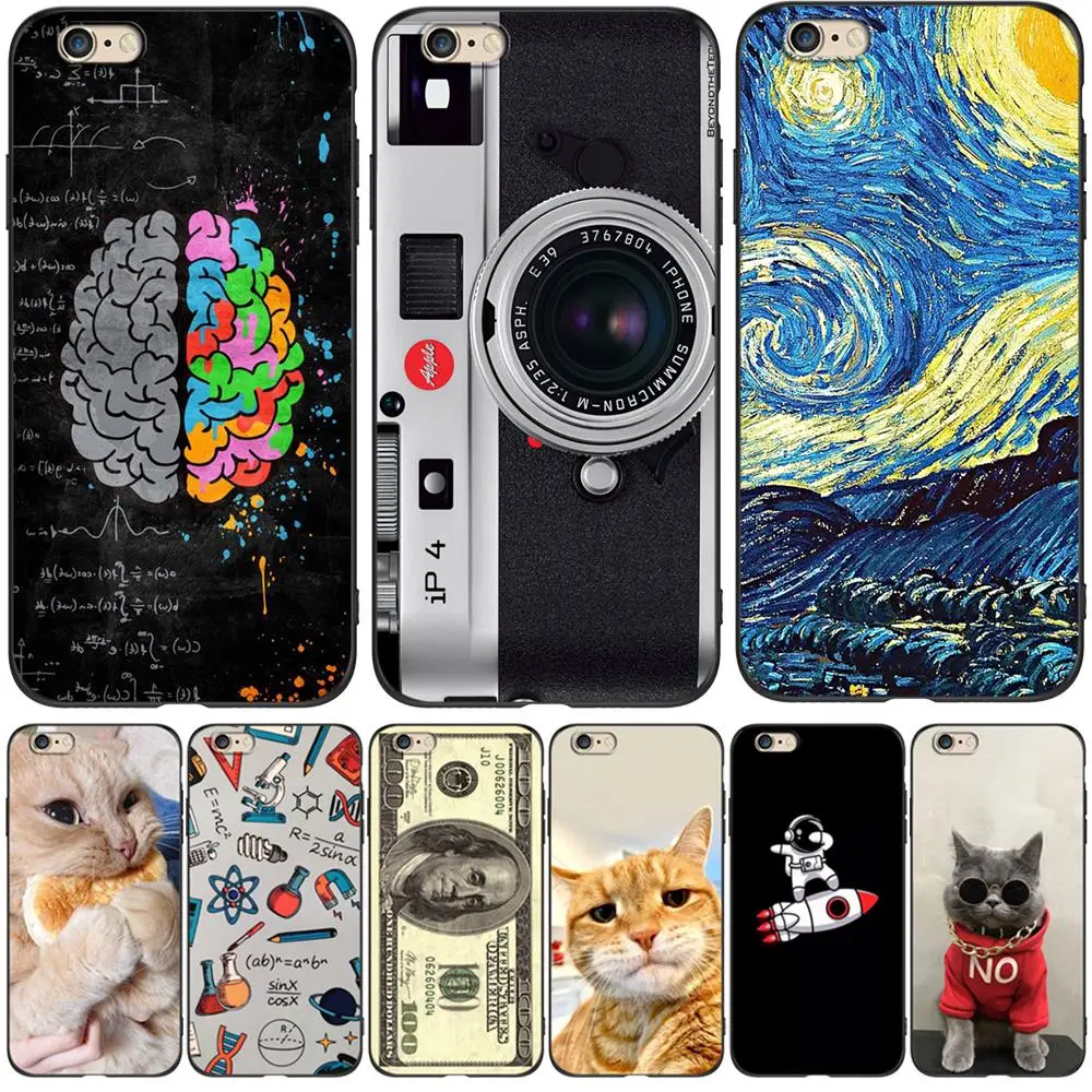 Per Iphone 5 S 5 S Se 2016 4.0 "Custodia Per Telefono Su Apple Iphone 6 S 6 S Plus Funda Bumper Custodia In Tpu Nero Brain Math Cat Dog