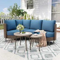 6 Piece Patio Furniture Set, L-Shaped Outdoor Sectional Wicker Patio Furniture with Coffee Table, 4-Seat Patio Conversation Set 1