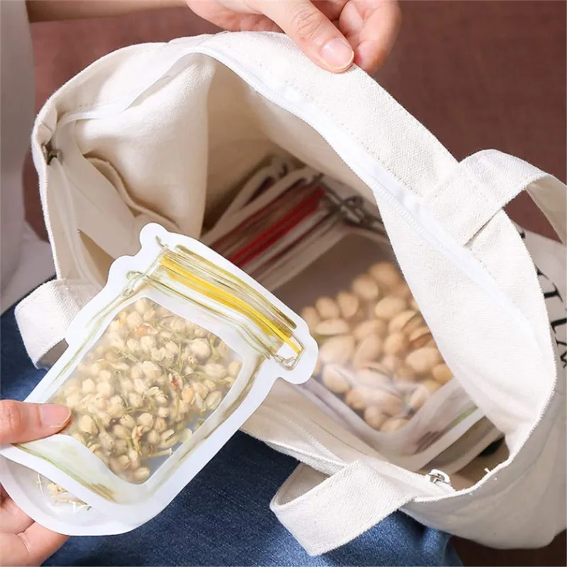 4pcs Reusable Mason Jar Bags Zipper Candy Bag Plastic Cookie Bag Waterproof Food Storage Bag Nut Sandwich Zip Lock Bags Bean Bag 4