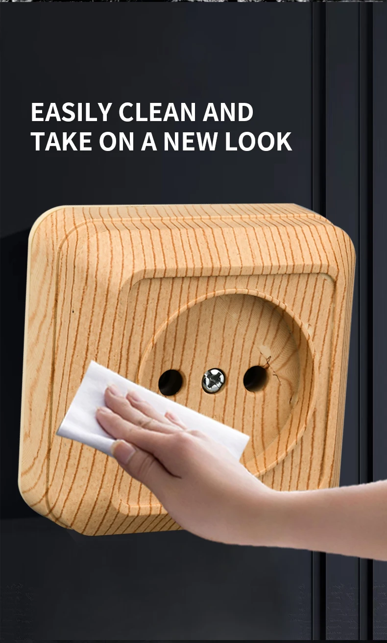 Description Picture 5 of itemWESA Wood Wall Mount Socket EU Standard Electrical Outlett Vintage Imitation Wooden Color Power Socket Flame Retardant Plastic