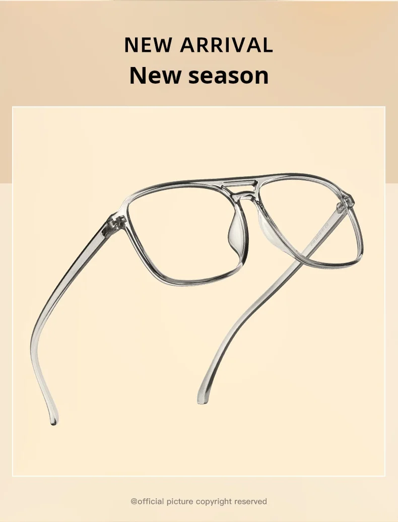 YIMARUILI Modischer Pilotenbrillenrahmen für Damen und Herren in Übergröße, Ultraleichter TR90 Doppelbalken Retro-Optikbrille D138 – Detail 2