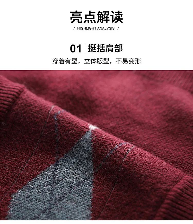 Description Picture 6 of itemMen Wool Vest Waistcoat 2024 Spring Autumn V-Neck Sleevelesss Colours Plaid Sweater Vests