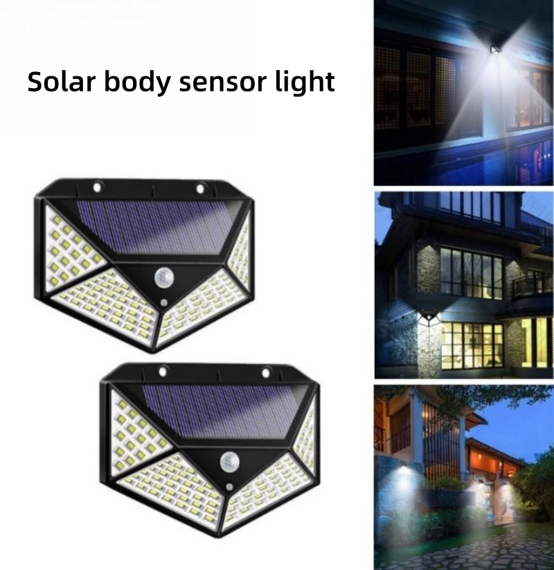 100 LED solar wall light comprehensive luminous motion sensor human sensing courtyard waterproof stairs outdoor, garden lights