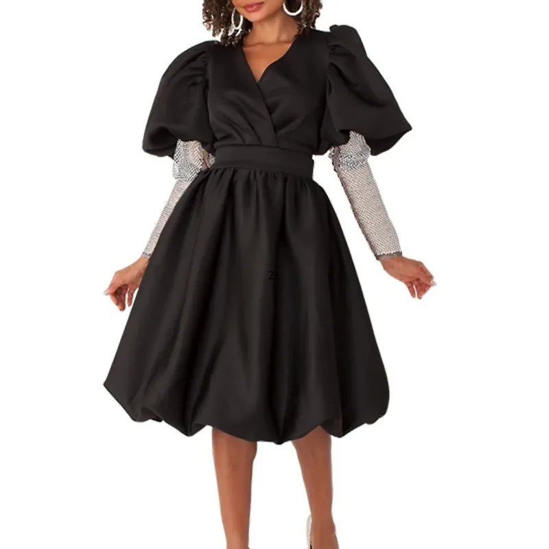 

2024 Elegant Africa Wedding Party Dresses for Women Summer V-neck Long Sleeve Polyester White Red Evening Dress Africa Clothing