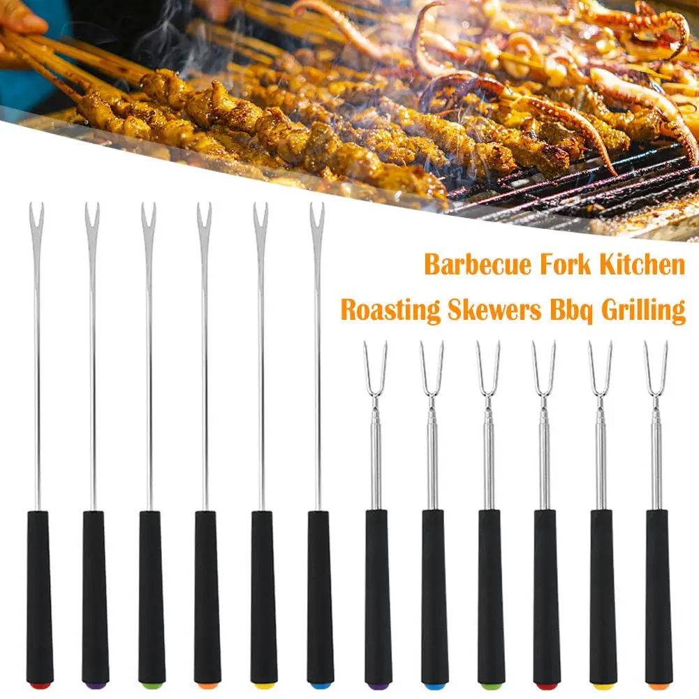 1/6Pcs Bbq Telescopic Barbecue Fork Roasting Skewers BBQ Grill Forks Cooking Meat Set Barbecue Kitchen Novel Kitchen Accessories