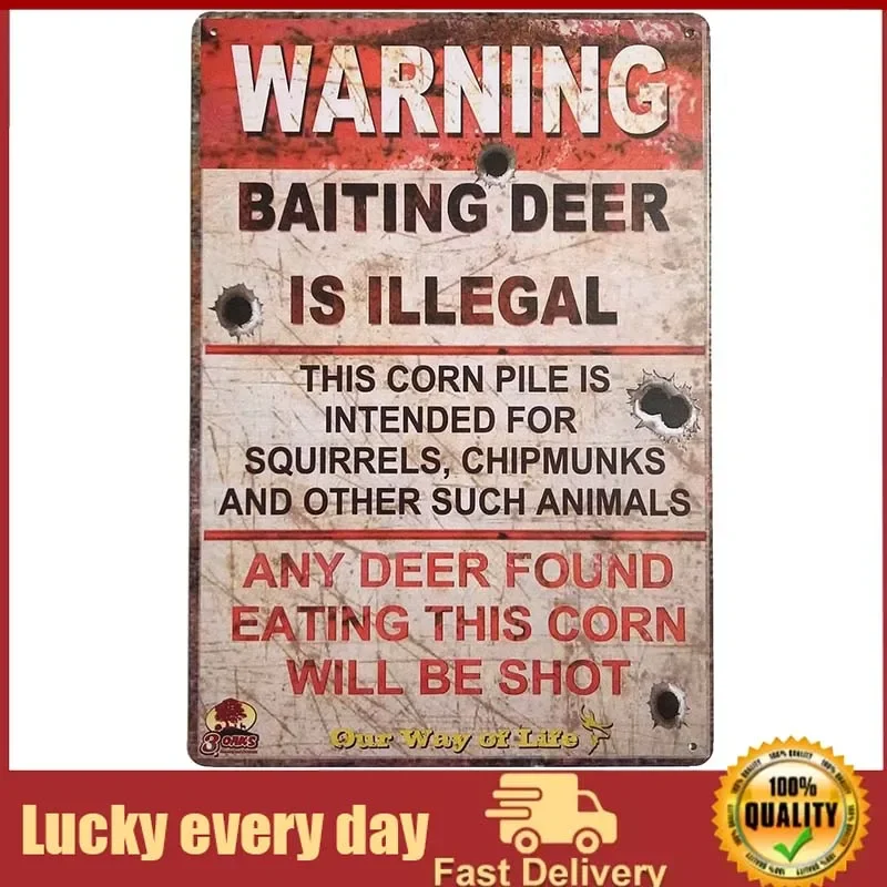 

ARTCLUB Warning Baiting Deer is Illegal Metal Tin Sign Vintage Poster Wall Decor wall decor metal vintage home decor