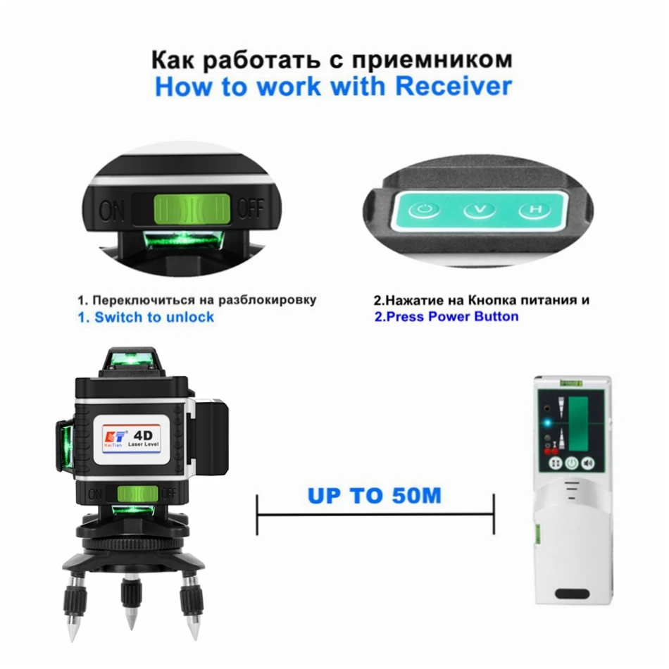 KaiTian Nivel Laser Level Tripod Self-Leveling 360 Green 4D Cross 16 Lines Horizontal&Vertical Professional Laser Level Receiver laser level laser level tripod