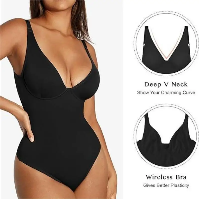 Seamless Shapewear Bodysuit Tummy Control Sexy Thong Bodysuit Deep V-neck  Corset Plunge Bodyshaper Shapers for Women - AliExpress